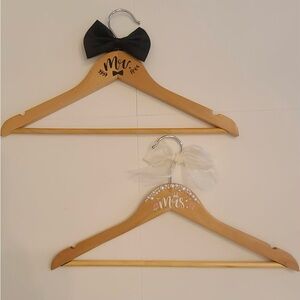 Mr. & Mrs. Wooden Wedding Hangers with Bow Accents